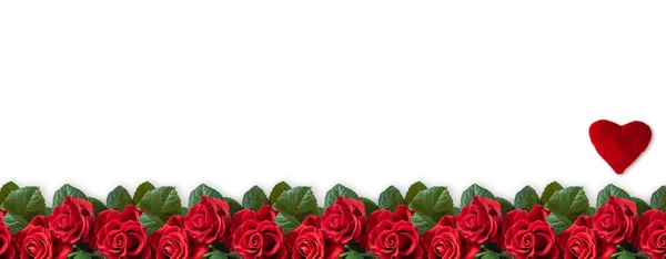 Banner Con Rosas Rojas Corazones San Valentín Lugar Para Texto —  Fotos de Stock