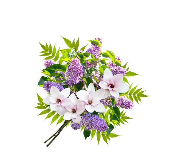 Schöner Blumenstrauß bestehend aus Fliederblüten und Magnolie — Stockfoto