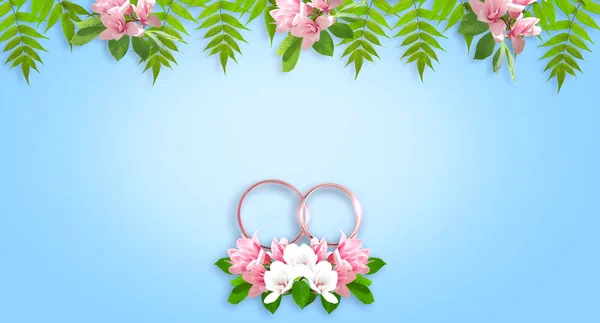 Magnolia bloemen en bruids ringen voor bruiloft — Stockfoto