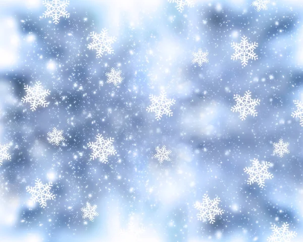 Sfondo natalizio con nevicate e fiocchi di neve — Foto Stock