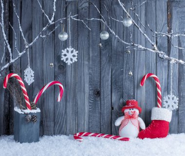 Dekoratif dalları ile Noel iç, kardan adam, Santa çizme