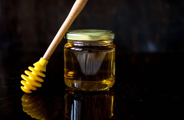 Honung Glasburk Med Skopa — Stockfoto