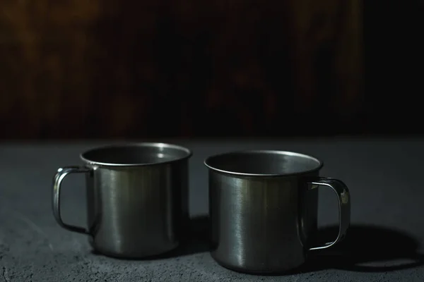 Steel Empty Cups Dark Background — Stock Photo, Image