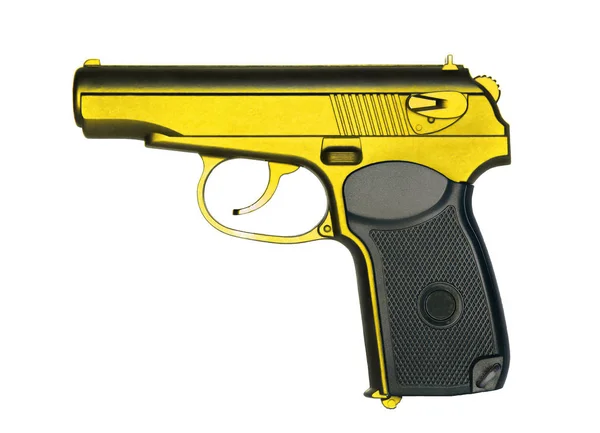 Pistola Ouro Fundo Branco — Fotografia de Stock