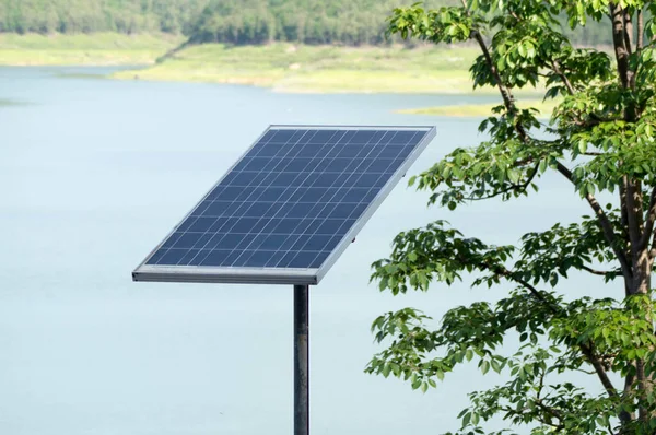 Solar Cell Panel Dam Solar Energy Concept Tree — Stock Photo, Image