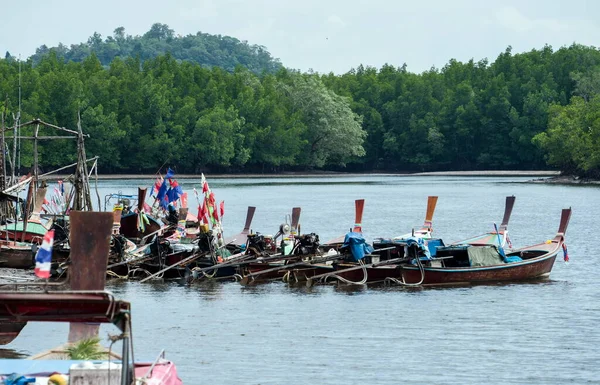 Рыбацкая Лодка Таиланде Причале Куан Тангу Таиланде Деревянные Лодки Старые — стоковое фото
