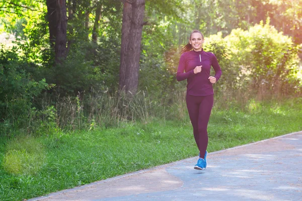 Running Woman Female Runner Jogging Outdoors Park Fitness Sport Weight — Stock Photo, Image