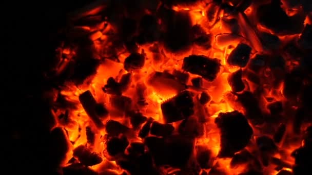 Smouldering Coals Slow Combustion Fireplace Log Wood Embers Closeup — Stock Video