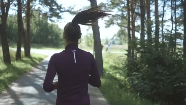 Running Vrouw Vrouwelijke Loper Joggen Buiten Het Park Fitness Sport — Stockvideo