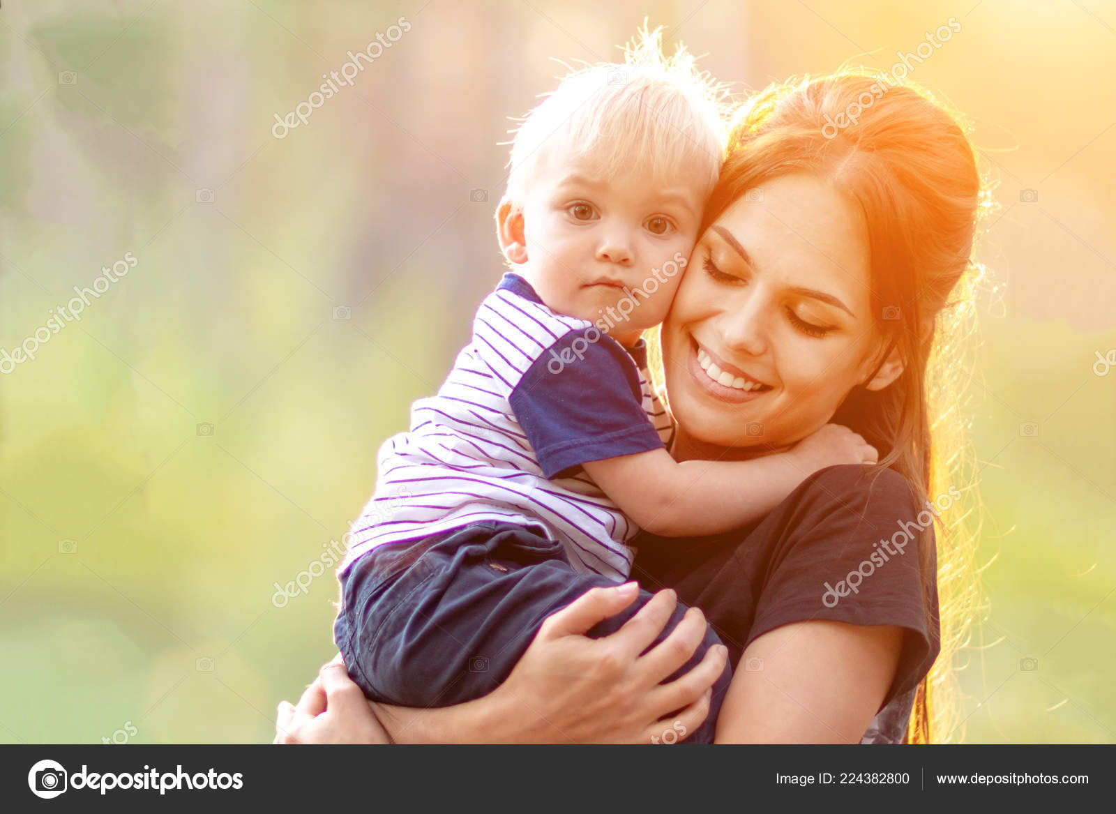 Mom Baby Together Young Mother Hugs Son Woman Child Walking Stock ...