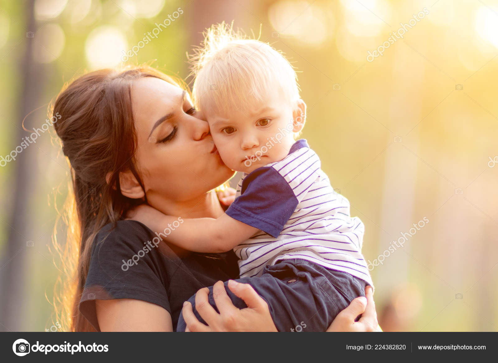 Mom Baby Together Young Mother Hugging Kissing Her Little Son ...