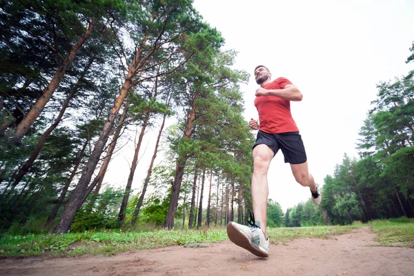 Running Man Male Runner Jogging Park Guy Training Outdoors Exercising — Stock Photo, Image