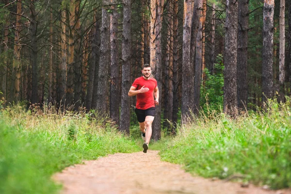 Running Man Male Runner Jogging Park Guy Training Outdoors Exercising — Stock Photo, Image