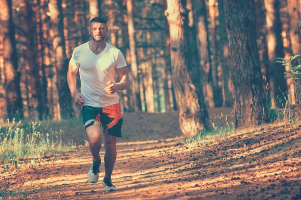 Laufmann Männer Joggen Park Typen Die Draußen Trainieren Übungen Auf — Stockfoto