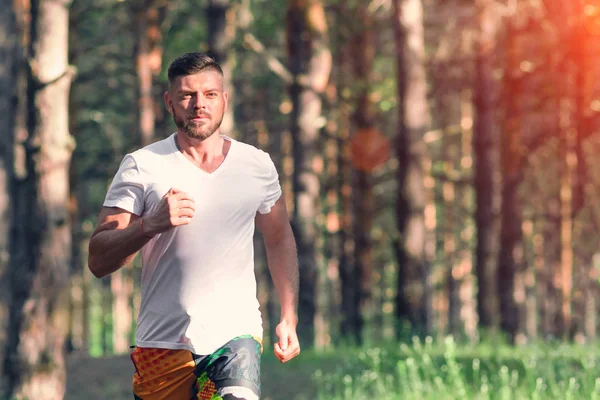 Laufmann Männer Joggen Park Typen Die Draußen Trainieren Übungen Auf — Stockfoto