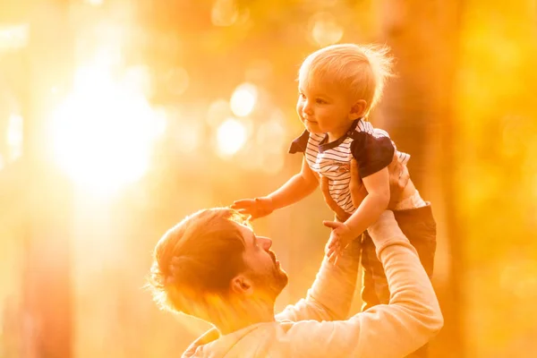 Young Father Holds His Son Man Having Fun His Little — Stock Photo, Image