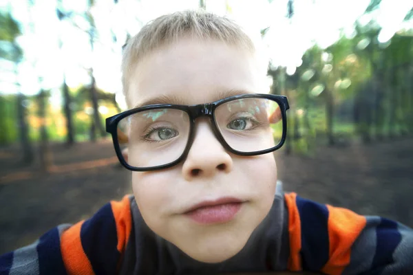 야외에서 안경을 Liittle 소년의 초상화 — 스톡 사진