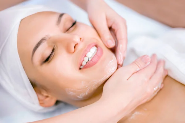 Cosmetology Hands Cosmetologist Facial Massage Mask Spa Procedure — Stock Photo, Image