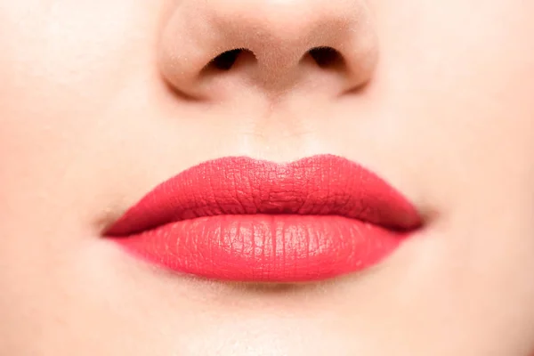 Labios Sensuales Glamorosos Lápiz Labial Rojo Piel Clara — Foto de Stock