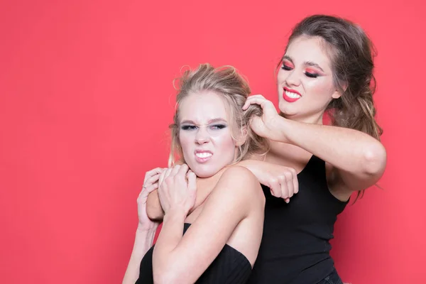 Twee Meisjes Vechten Een Van Hen Trekt Een Ander Haar — Stockfoto