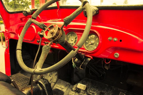 Volante Painel Interior Velho Automóvel Retro Processado Por Filtro Efeito — Fotografia de Stock