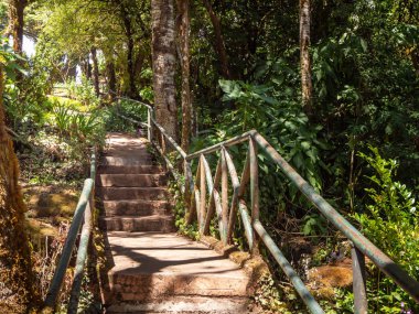 Eski taş merdiven, dağ trai üzerinde geçit adımları