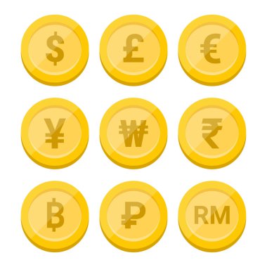 Dünya para birimi simgesi ve sikkeler seti - vektör