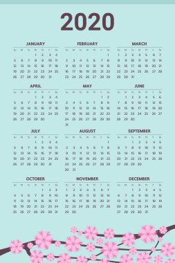 Çiçekler tema - vektör ile 2020 takvim