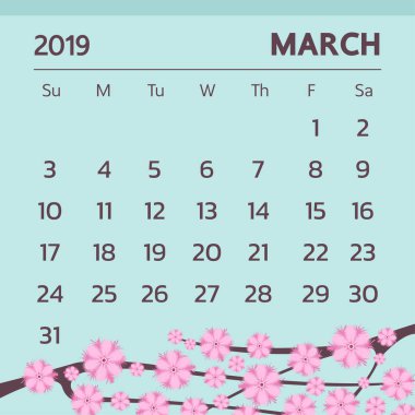 Takvim Mart 2019 çiçek temalı - vektör için