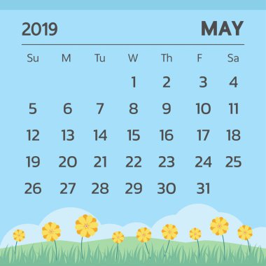 Bahar tasarımı - vektör ile Mayıs 2019 için Takvim
