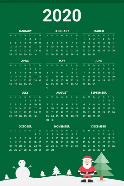 Calendario 2020 Con Tema Navidad Vector — Archivo Imágenes Vectoriales