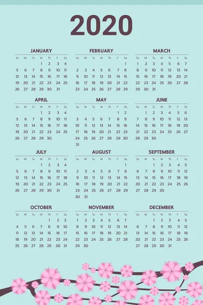 Çiçekler tema - vektör ile 2020 takvim