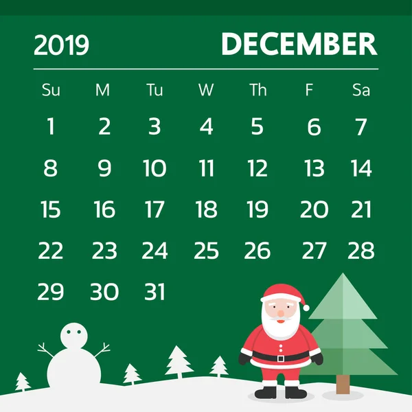 Calendar December 2019 Christmas Theme Vector — Stock Vector