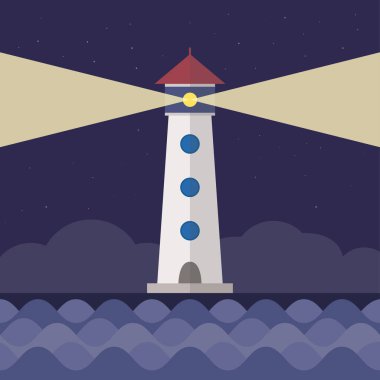 Gece gökyüzü arka plan ile deniz ve dalga deniz feneri