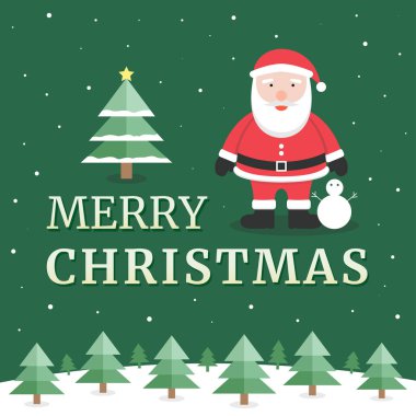 Noel Baba ve ağaç - vektör neşeli Noel tebrik kartı