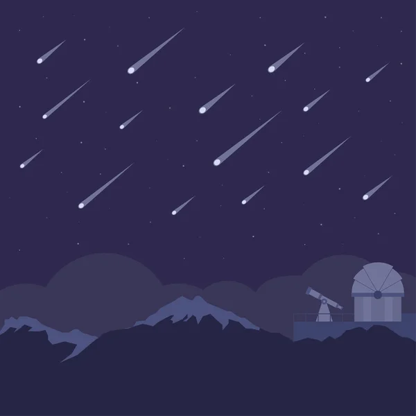Météore Douche Dessus Silhouette Montagne Avec Observatoire Astronomique Fond Ciel — Image vectorielle