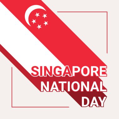 Singapur Ulusal Günü Tebrik Kartı Singapur Bayrağı ile, Düz Uzun Gölge Stil
