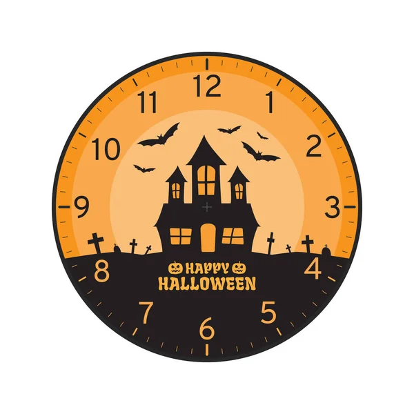 Happy Halloween Concept Afdrukbare Wandklok Gezicht Sjabloon Geïsoleerd Witte Achtergrond — Stockvector