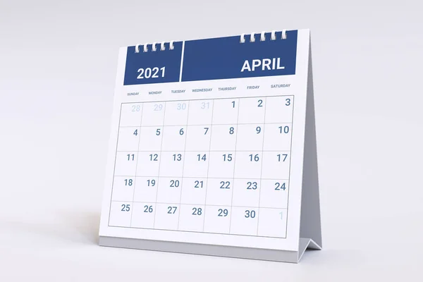 Rendering Calendario Para Abril 2021 Semana Del Calendario Mensual Comienza —  Fotos de Stock