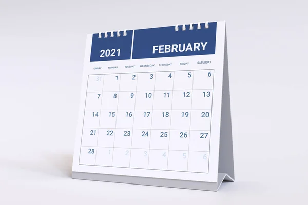 Rendering Calendario Para Febrero 2021 Semana Del Calendario Mensual Comienza —  Fotos de Stock