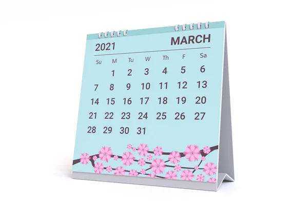 Αποτύπωση Ημερολόγιο Για Τον Μάρτιο Θέμα Λουλούδι 2021 Μηνιαία Ημερολογιακή — Φωτογραφία Αρχείου