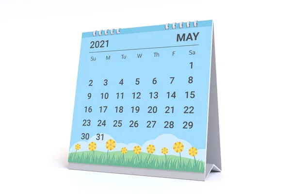 3Dレンダリング 春をテーマにした5月のカレンダー 2021月のカレンダー週は日曜日に始まります — ストック写真