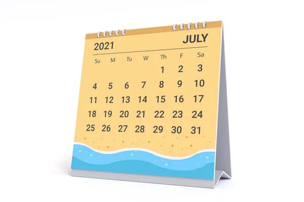 Rendering Kalender Voor Juli Met Zomerstrand Thema 2021 Maandelijkse Kalenderweek — Stockfoto