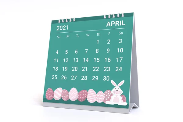 3Dレンダリング イースターエッグをテーマにした4月のカレンダー 2021月のカレンダー週は日曜日に始まります — ストック写真
