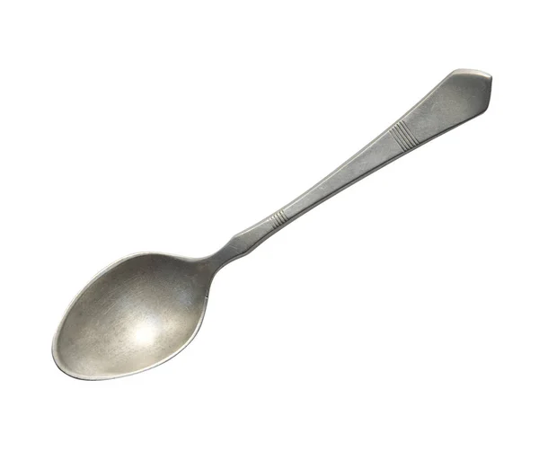 Top View Old Silver Beautiful Tea Spoon Isolated White Background — Stock Photo, Image