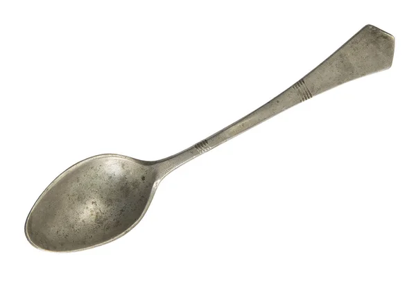 Top View Old Silver Beautiful Tea Spoon Isolated White Background — Stock Photo, Image