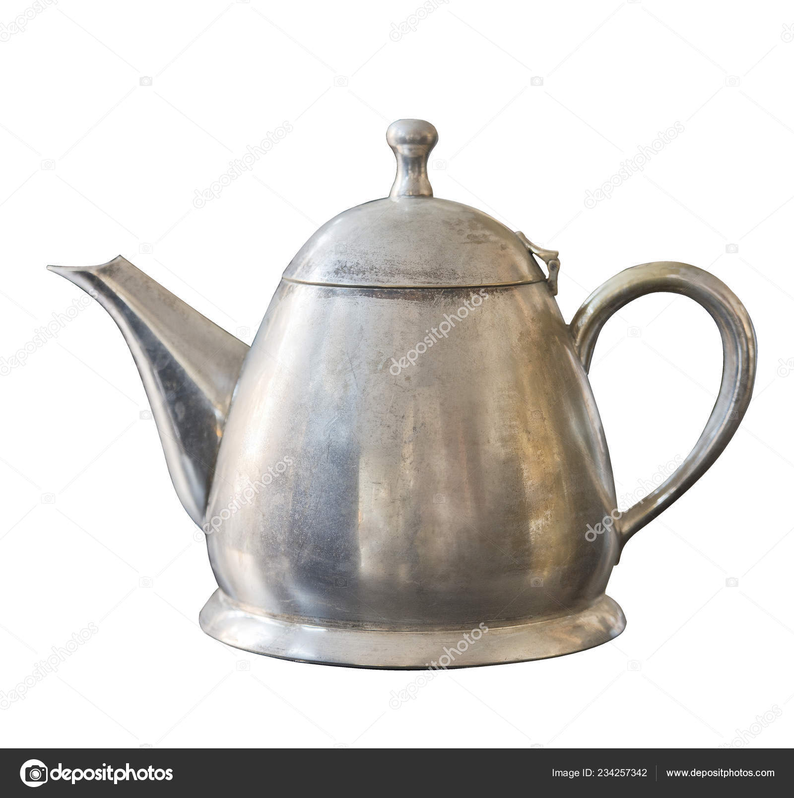 Vintage large aluminum tea pot kettle stove top isolated Stock