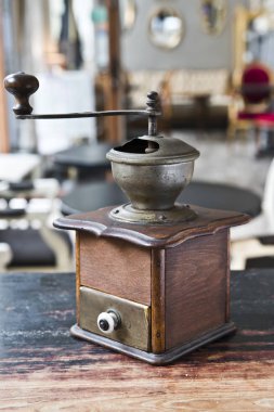 Vintage kahve makinesi kafe adam üzerinde ahşap tablo