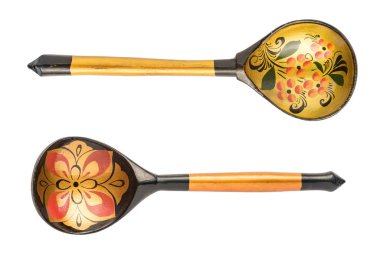 Hediyelik eşya eski kaşık boyalı el yapımı beyaz bir arka plan üzerinde izole. Vintage. Retro.