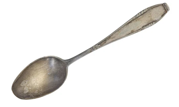 Top View Old Silver Beautiful Tea Spoon Isolated White Background — Stock Photo, Image